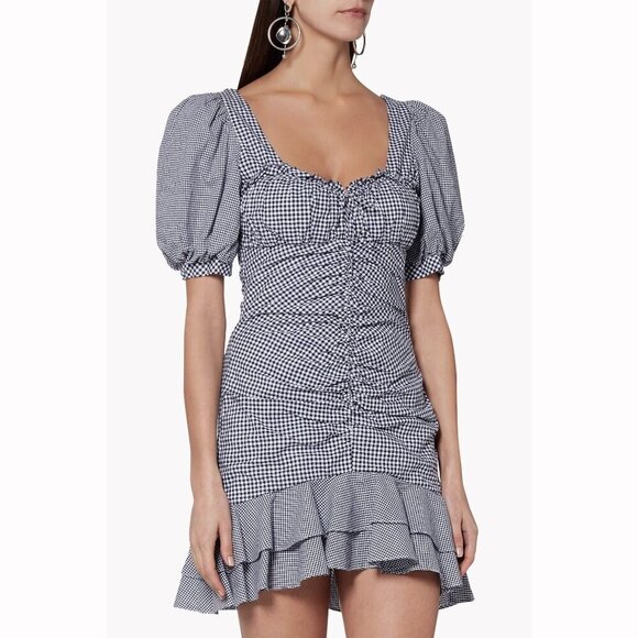 Jonathan Simkhai Blue Gingham Puff Sleeve Mini Dress $450 - Picture 1 of 14